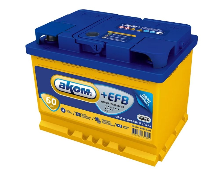 Аккумулятор легковой Akom 6СТ-60VL АКОМ+EFB Euro