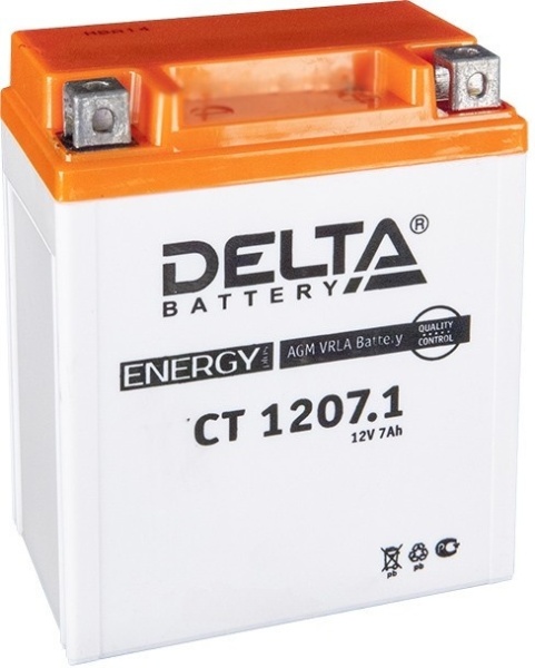 Батарея аккумуляторная DELTA Battery мото AGM 7А/ч 100А 12V Обратная полярн. болтовые мото клеммы