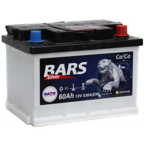 Аккумулятор автомобильный 6СТ-60 Bars Silver 530А оп (низкий)