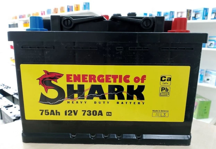 Батарея аккумуляторная ENERGETIC of SHARK ES753R 75А/ч 730А обратная полярн. стандартные (Европа) клеммы