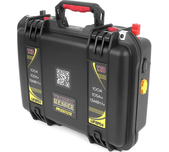 Аккумулятор MESSER LiFePo4 в кейсе 12В 105Ач 100А авторозетка, USВ, клеммы М8, разъем ХТ60 и ЗУ 25А F12105-LFP105X4-100-V1